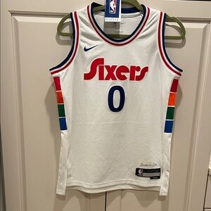 Nike Sixers White Jersey with Multicolor Accents Tyrese Maxie 0 NBA Nike youth L